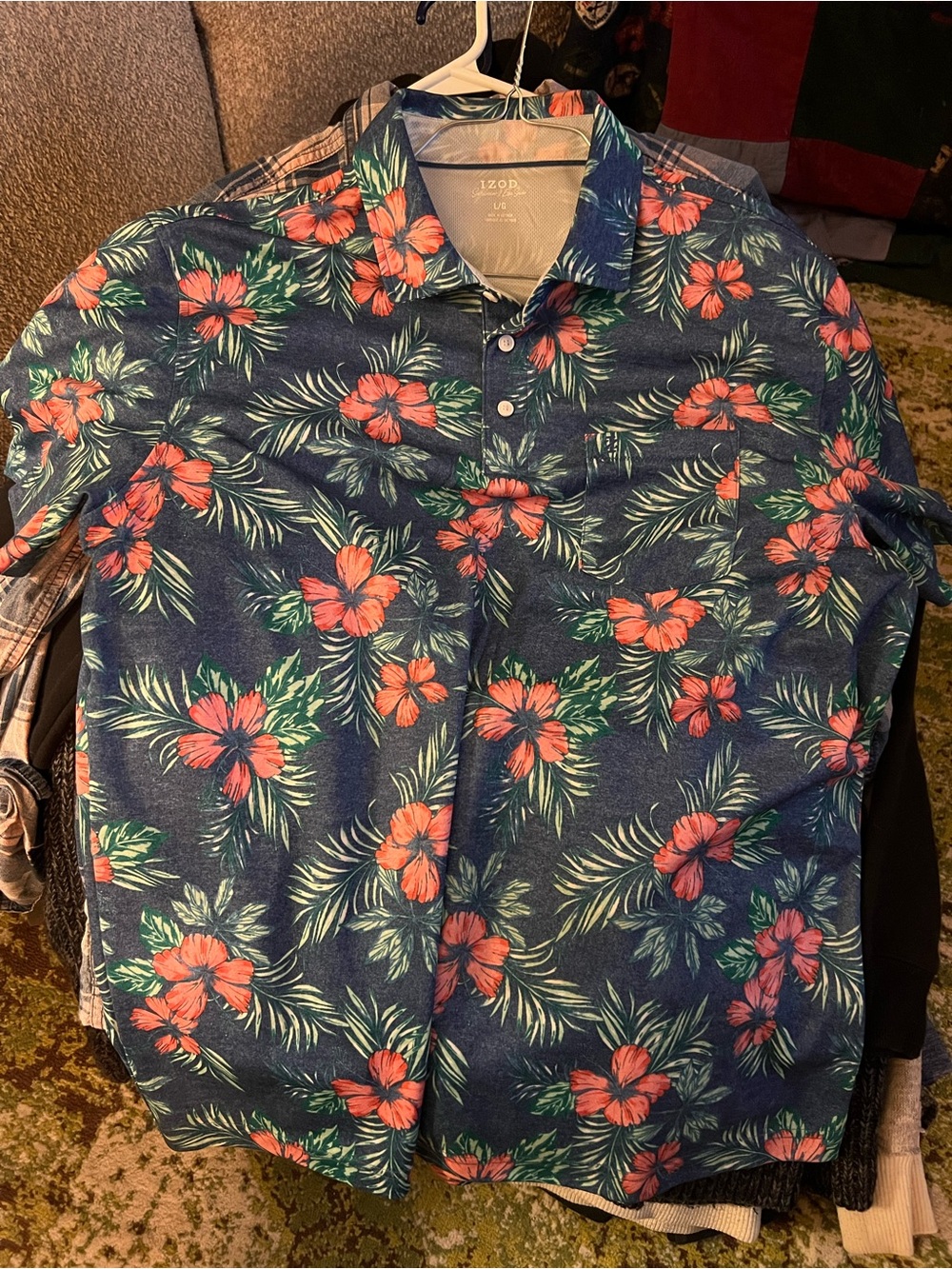 Izod Men’s Navy Polo with Red Floral Print